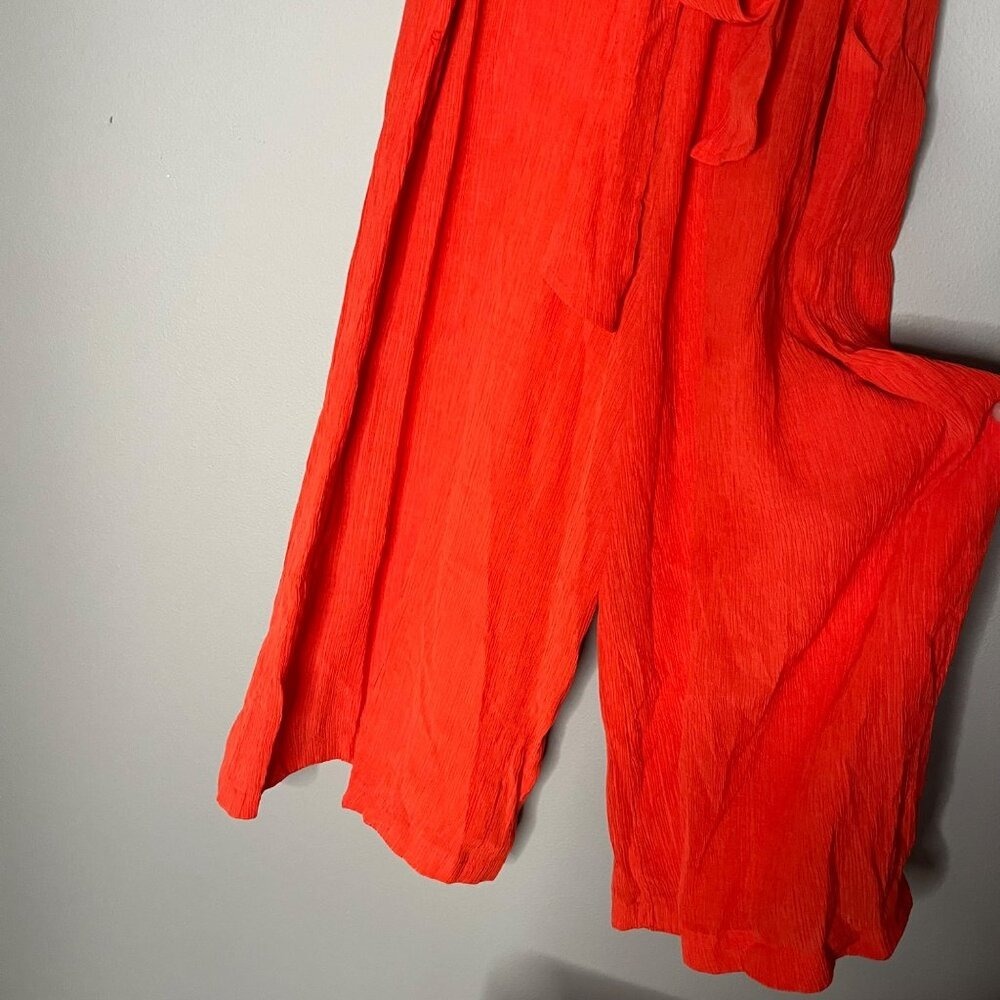 ANTHROPOLOGIE Jumpsuit Womens XS Red Orange Wide Leg Cropped Belted Boho Culotte - Picture 4 of 7